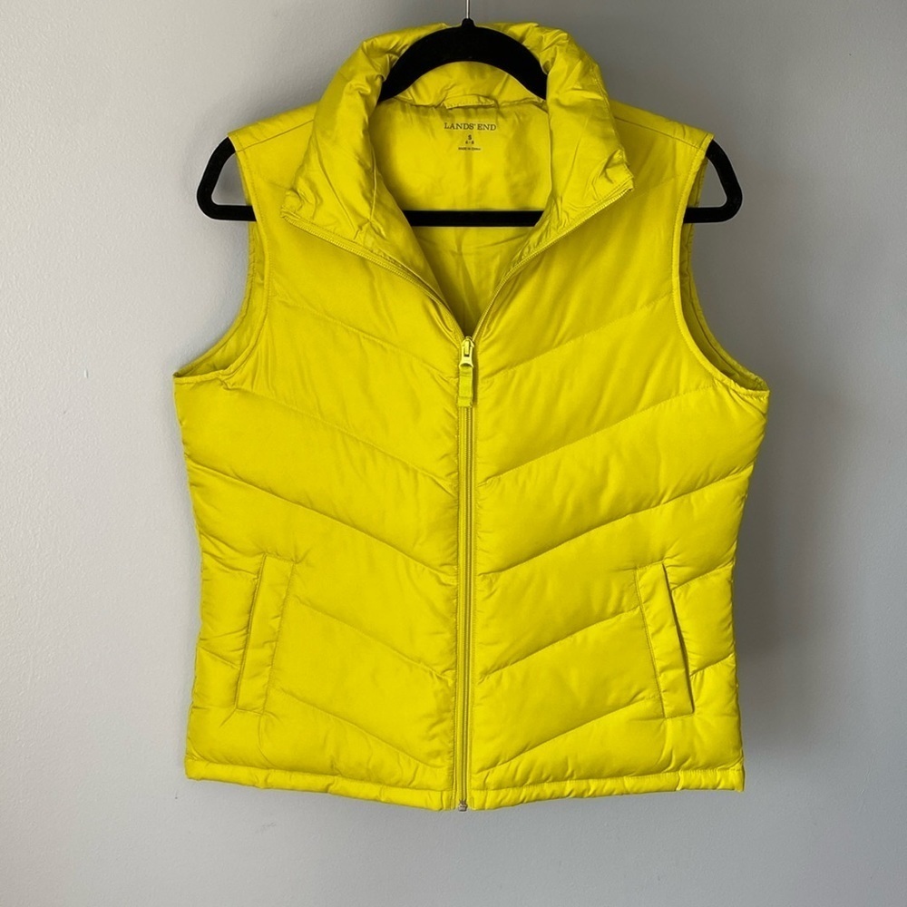 Lands End Chartreuse Down Filled Puffer Vest Size S 6-8